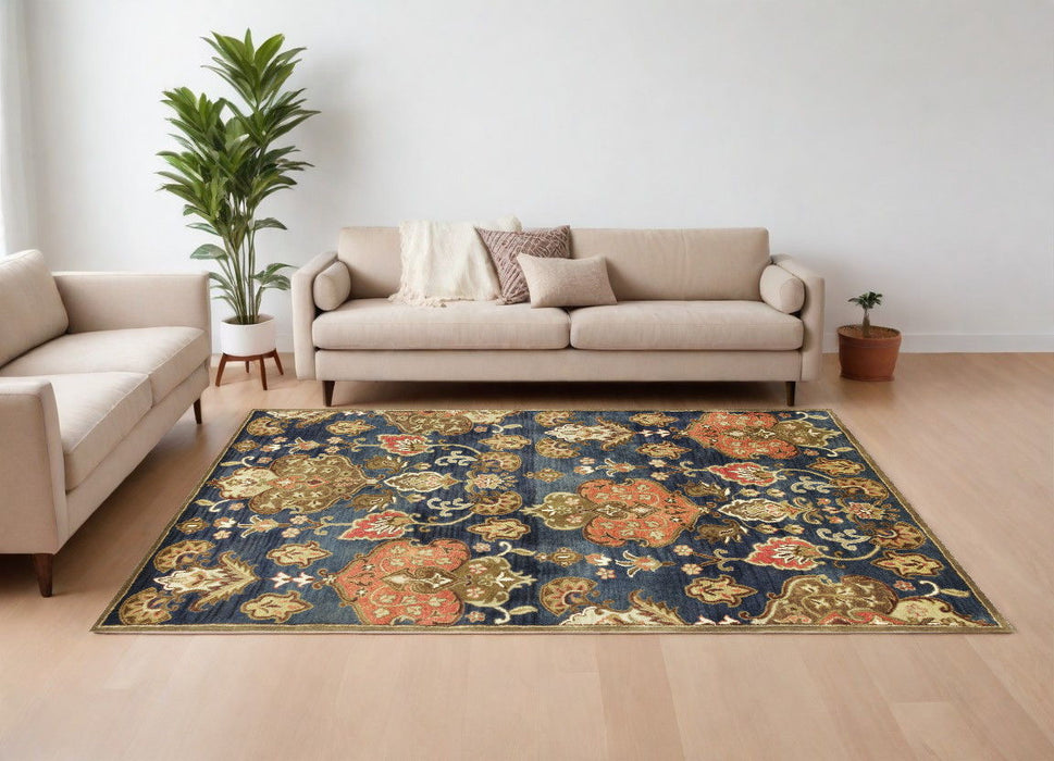 8' x 11' Hand Tufted Traditional Floral Indoor Area Rug - Navy Blue