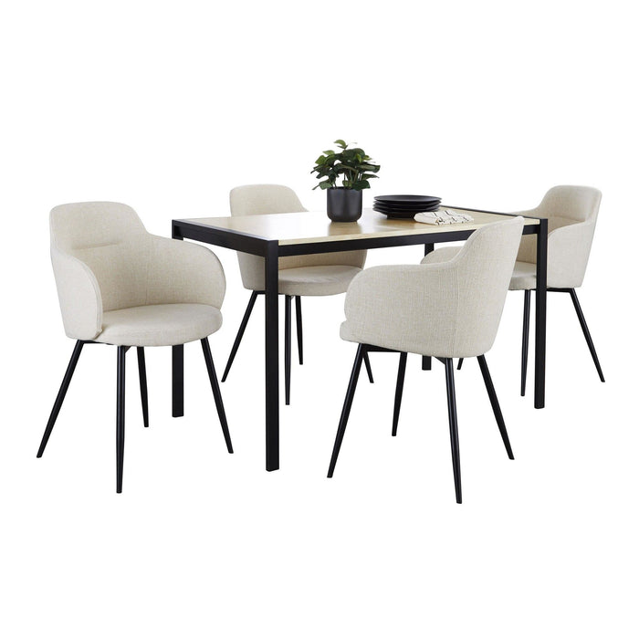 Fuji - Boyne 5 Piece Dining Set - Black Metal, Natural Wood, Cream Noise Fabric
