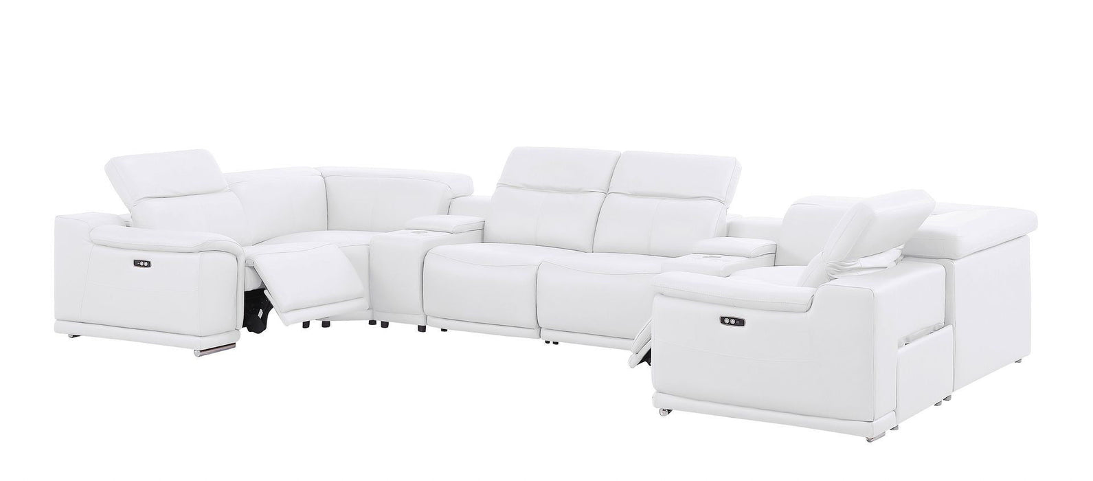 Leather Modular U-Shaped Eight Piece Corner Sectional With Console - White