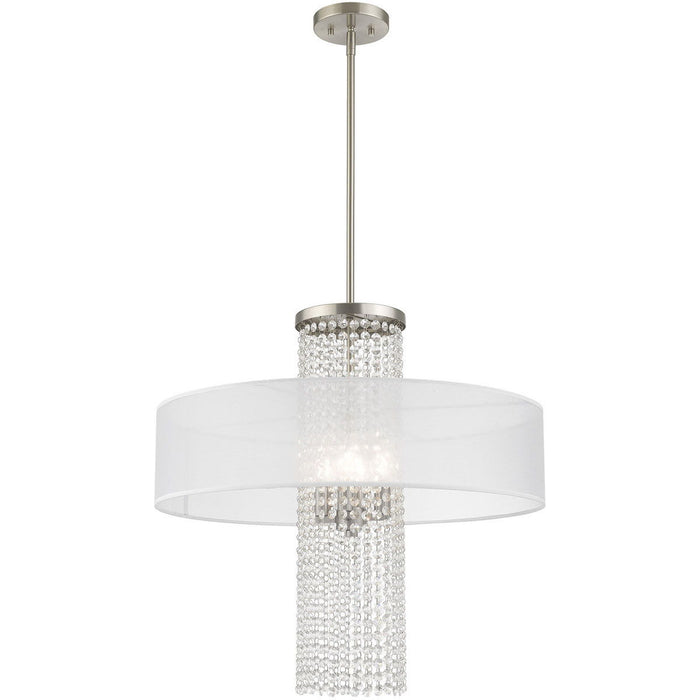 33'' Four Light Dimmable Chandelier With Shades - Nickel