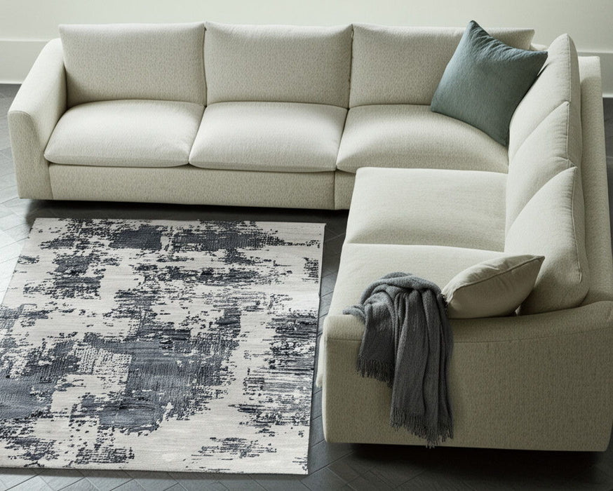 9' X 12' Abstract Hand Tufted Area Rug, Wool Blend - Blue And Ivory
