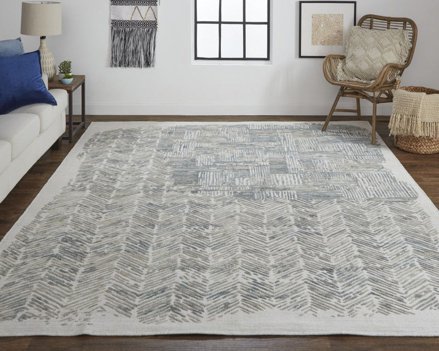 12' X 15' Contemporary Abstract Hand Woven Distressed Area Rug - Blue