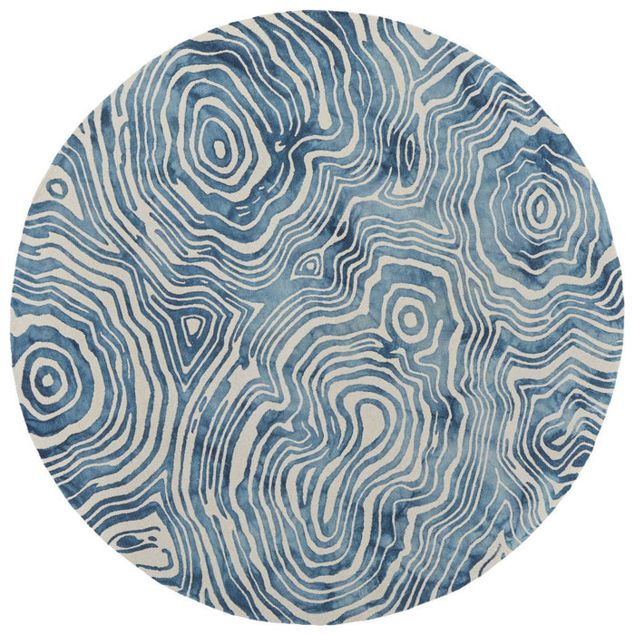 10' Round Geometric Hand Tufted Area Rug - Ivory And Blue