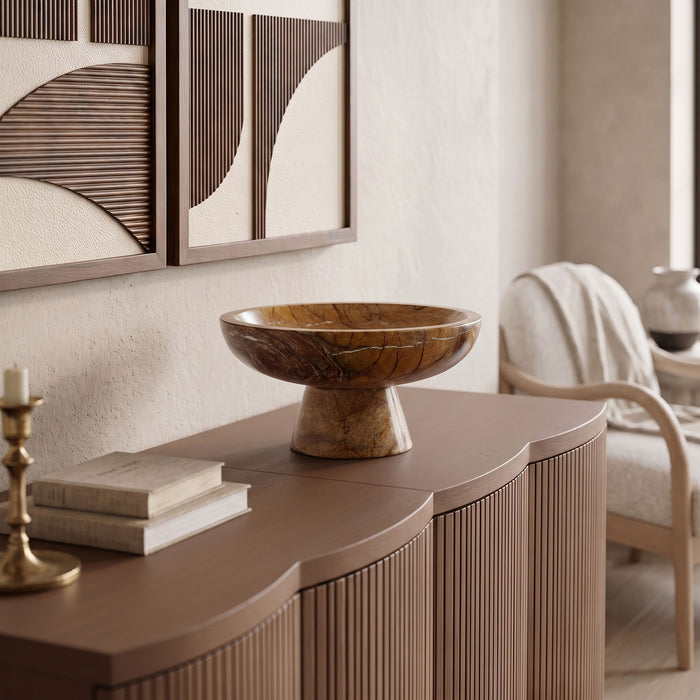Simpson Genuine Marble Bowl by Meridian Furniture, elegant round marble plate with smooth surface and natural veining.