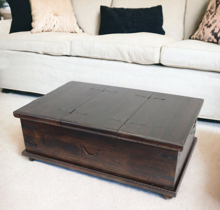 Solid Wood Distressed Lift Top Coffee Table - Brown