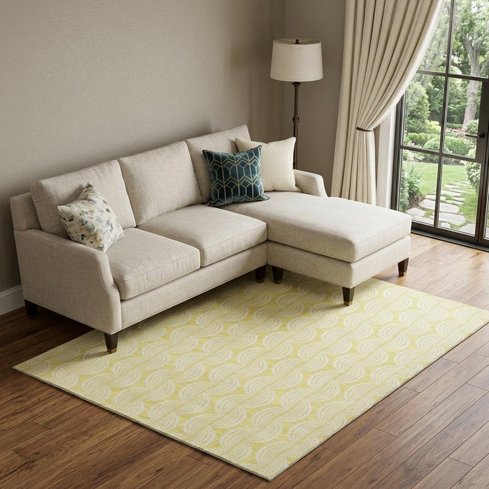 10' X 14' Ogee Washable Area Rug With UV Protection (682817) - Yellow / Ivory