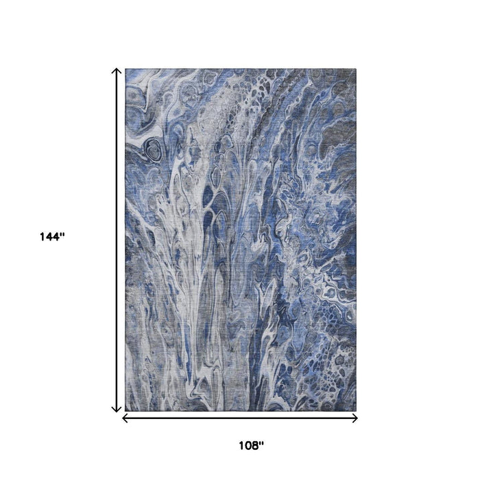 9' X 12' Abstract Washable Area Rug With UV Protection (650931) - Blue / Gray / Ivory