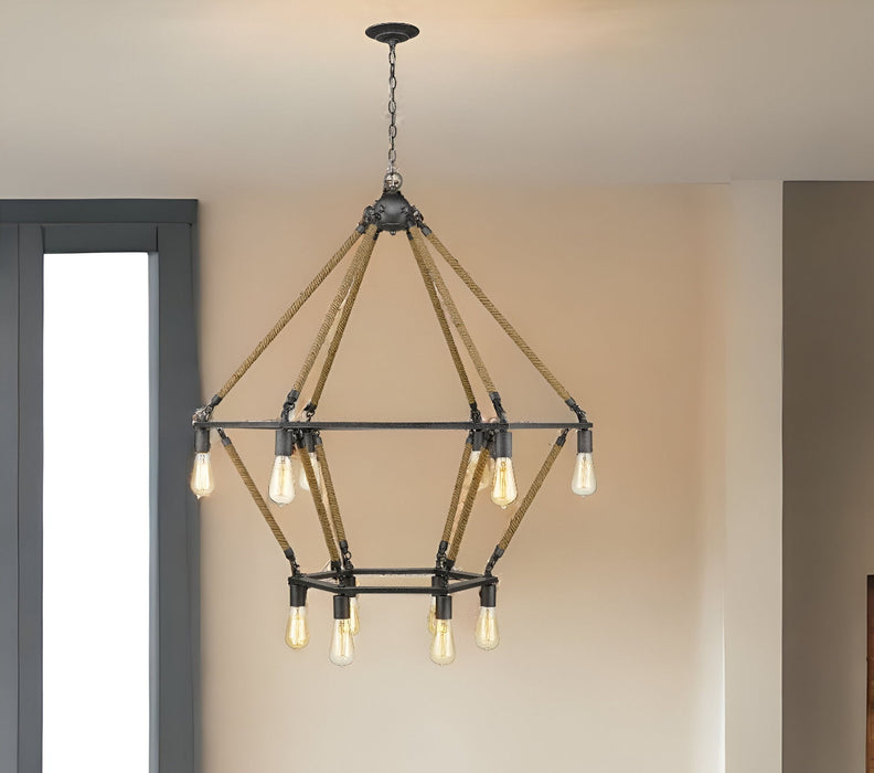 Twelve Light Metal Dimmable Chandelier - Brown / Black