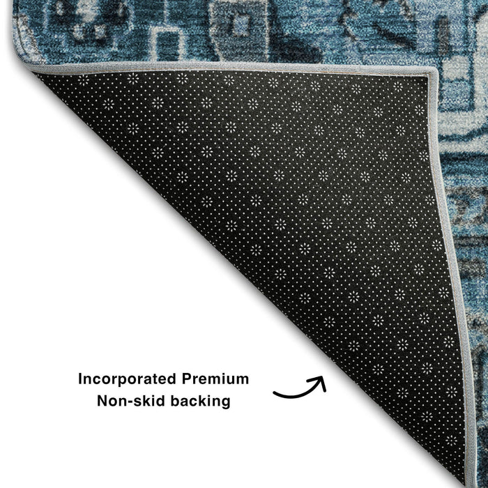 8' X 10' Oriental Washable Area Rug With UV Protection (649700) - Blue / Ivory