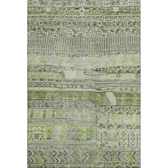 10' X 14' Striped Washable Area Rug With UV Protection (705215) - Olive Green / Gray