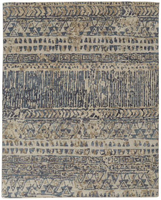 8' x 10' Wool Geometric Hand Knotted Rectangle Area Rug - Gray And Blue