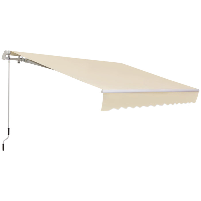 Giga Outsunny 12x8 ft cream white retractable patio awning with aluminum frame, UV and water-resistant fabric, manual crank handle