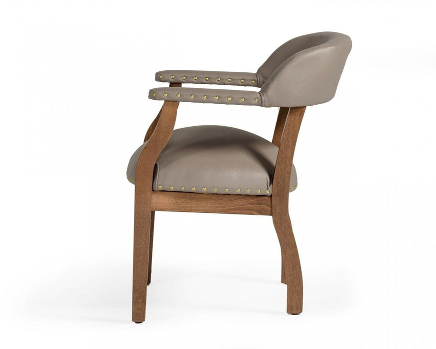 Nailhead Faux Leather Dining Arm Chair - Taupe