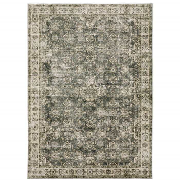 8' x 10' Oriental Printed Stain Resistant Non Skid Area Rug - Blue And Beige