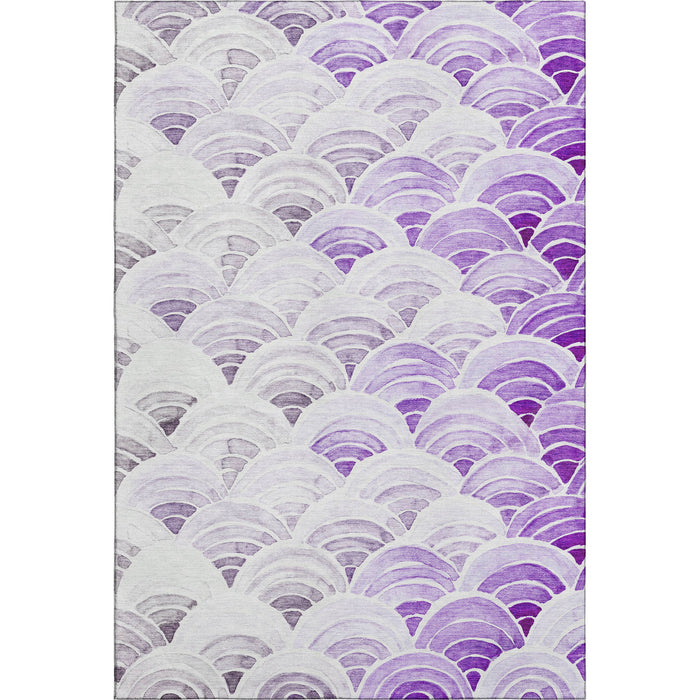 10' X 14' Geometric Washable Area Rug With UV Protection (645798) - Purple / Ivory / Gray