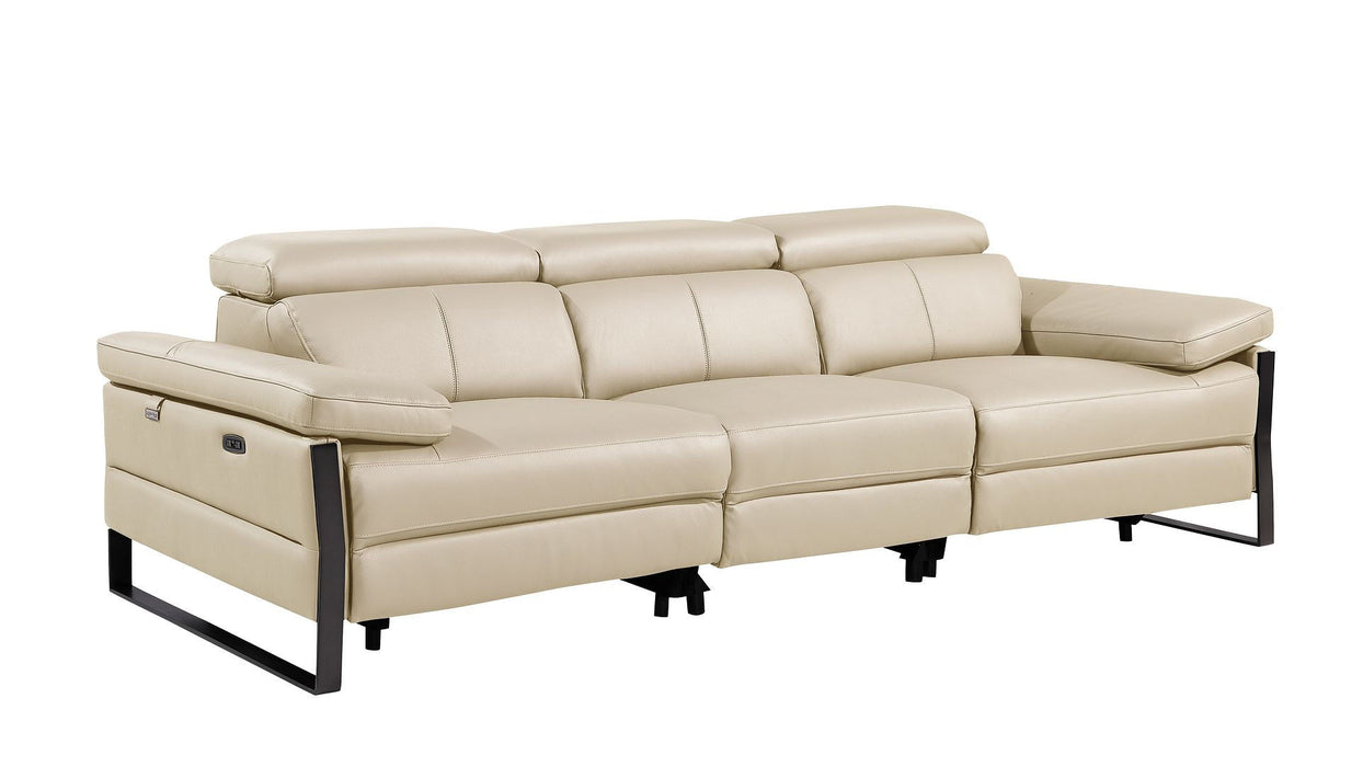 Top Grain Leather Reclining Metal USB Sofa (720335) - Beige
