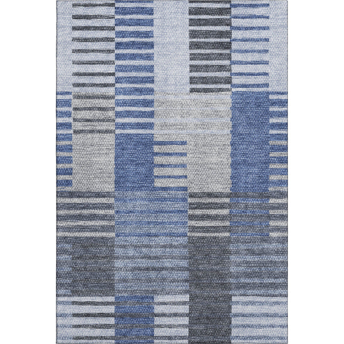 10' X 14' Striped Washable Area Rug With UV Protection (656250) - Blue / Ivory / Gray