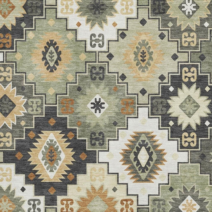 10' X 14' Geometric Washable Area Rug With UV Protection (718653) - Fern Green / Gold