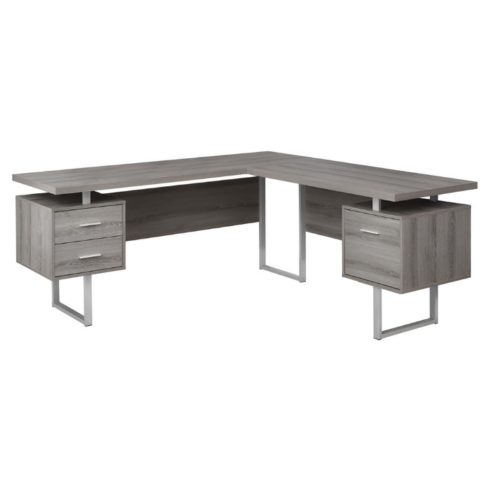 71" L Shape Computer Desk With Three Drawers - Taupe And Silver