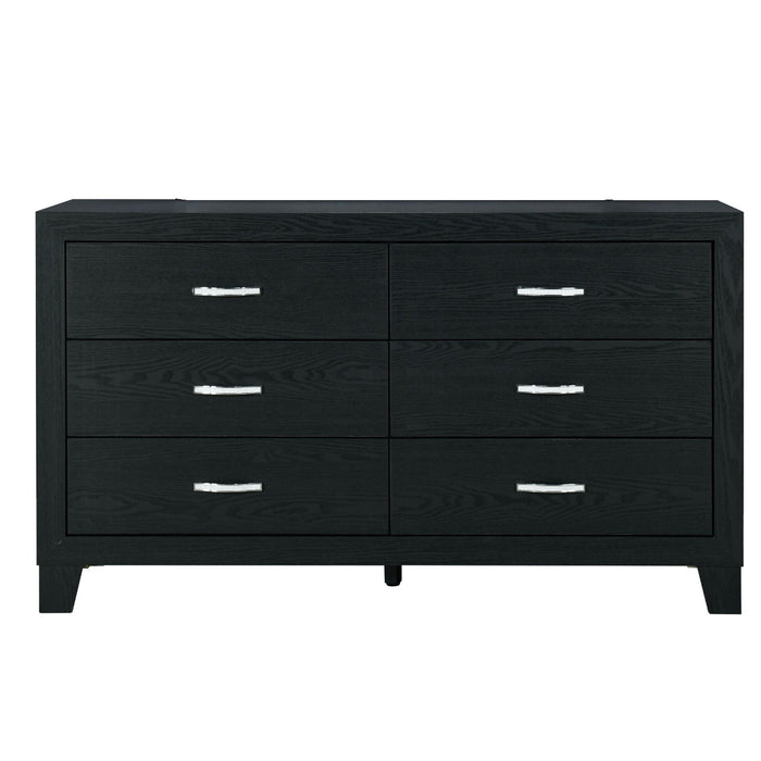 58" Wood Six Drawer Double Dresser - Black