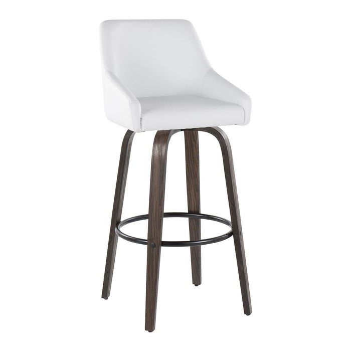 Hannah - 30" Fixed-Height Barstool With Swivel And Round Black Metal Footrest (Set of 2) - Walnut Glazed Wood