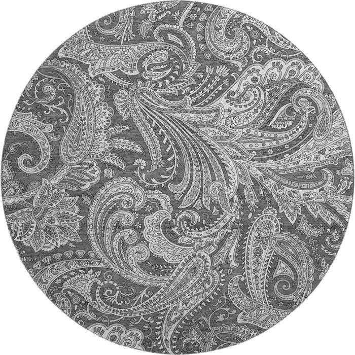 8' Paisley Washable Round Rug With UV Protection (654659) - Gray / Ivory