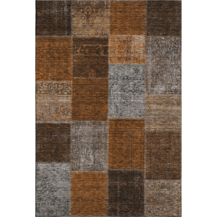 10' X 14' Patchwork Washable Area Rug With UV Protection (655204) - Rust / Brown / Gray