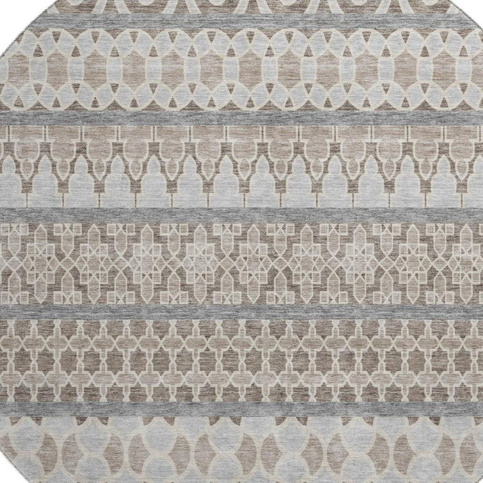 8' Ikat Washable Round Rug With UV Protection - Taupe