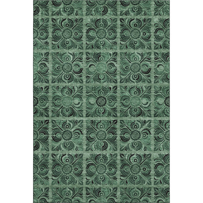 10' X 14' Medallion Washable Area Rug With UV Protection (667741) - Green / Charcoal