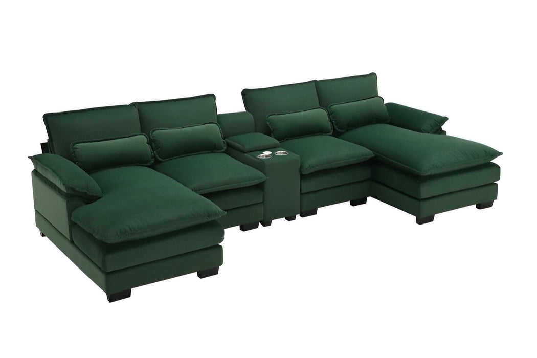 Fabric Modular USB Sofa With Black Legs - Green