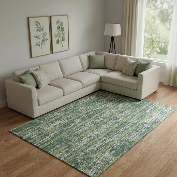 10' X 14' Striped Washable Area Rug With UV Protection (670898) - Green / Beige