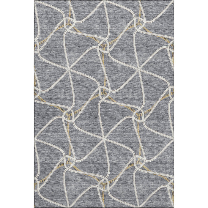 10' X 14' Geometric Washable Area Rug With UV Protection (675378) - Gray / Gold / Ivory