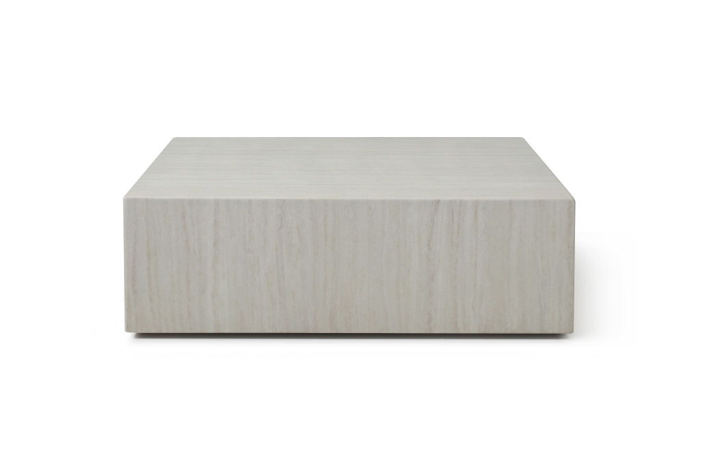Genuine Marble Square Wheel Coffee Table - Beige