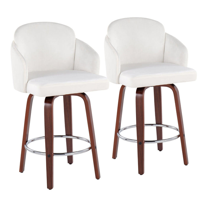 Dahlia - Contemporary Counter Stool With Velvet Seat (Set of 2) - Walnut Wood