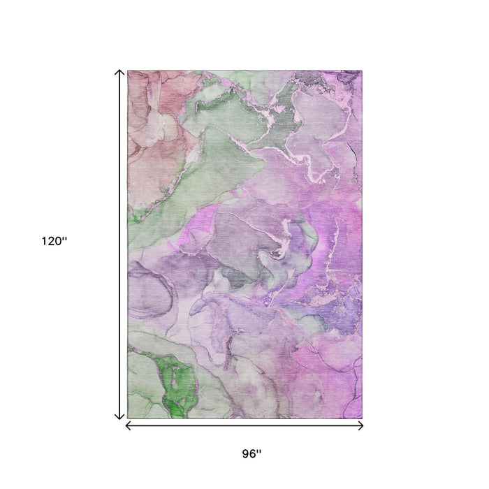 8' X 10' Abstract Washable Area Rug With UV Protection (646498) - Purple / Green / Pink