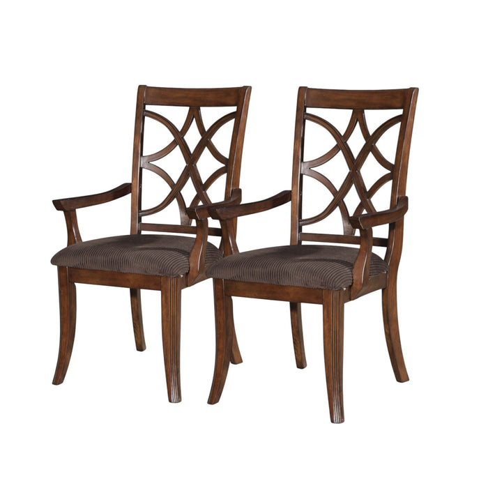 Upholstered Microfiber And Solid Wood Open Back Dining Arm Chairs (Set of 2) - Brown