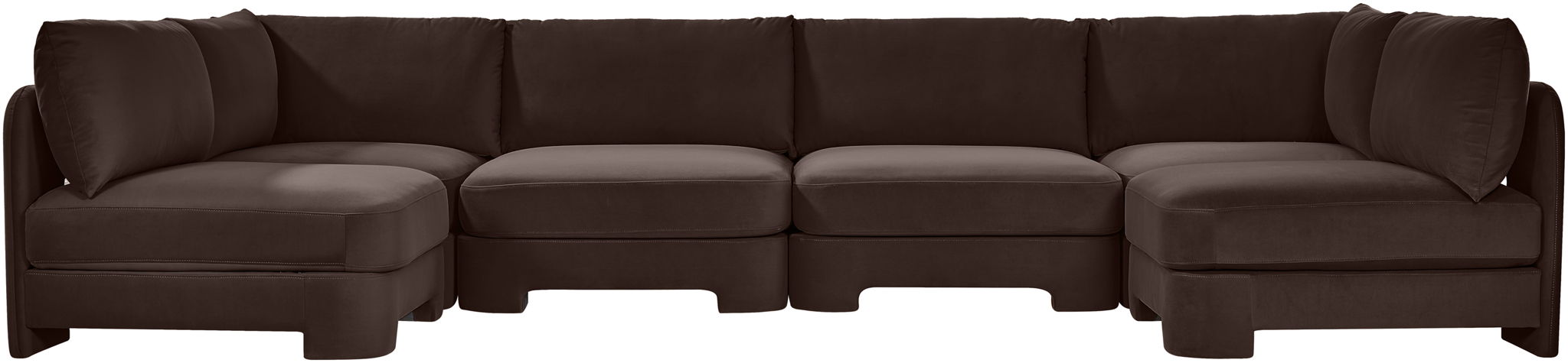 Meridian Furniture Hammond velvet performance fabric U-shaped sectional with armless chairs, plush upholstery, and modern design.
