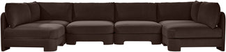Meridian Furniture Hammond velvet performance fabric U-shaped sectional with armless chairs, plush upholstery, and modern design.