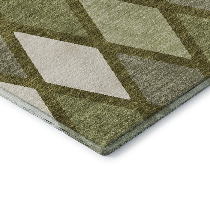 10' X 14' Geometric Washable Area Rug With UV Protection (670495) - Olive Green / Ivory