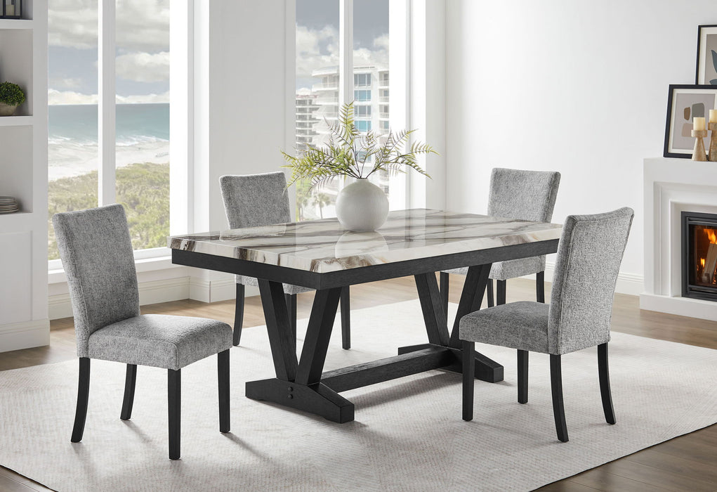 D1319 - 7 Piece Dining Room Set (Dining Table And 6 Dining Chair) - Black / Light Grey