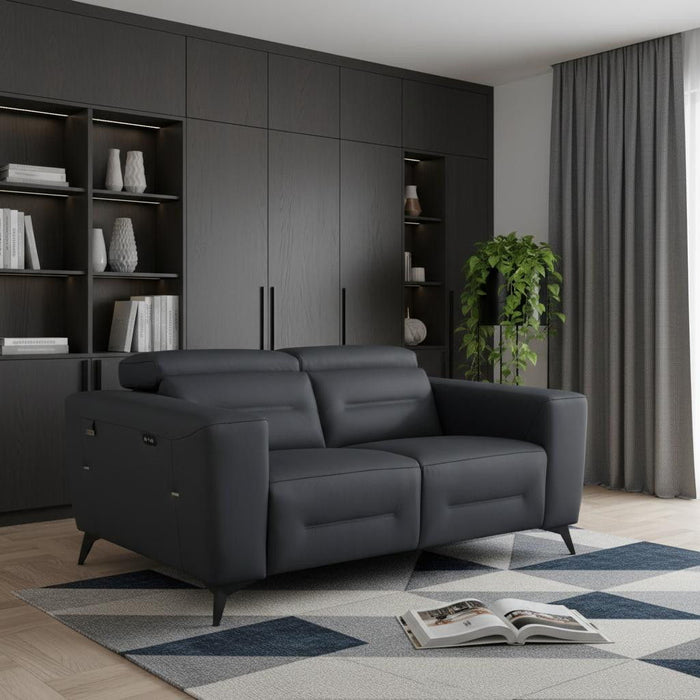 Italian Leather Power Reclining Loveseat - Gray / Black