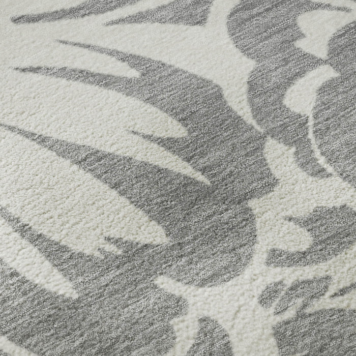 10' X 14' Floral Washable Area Rug With UV Protection (648652) - Gray / Ivory