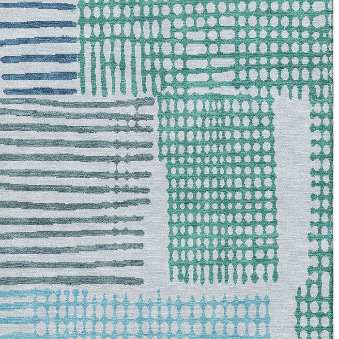 10' X 14' Geometric Washable Area Rug With UV Protection (709848) - Aqua / Teal / Ivory