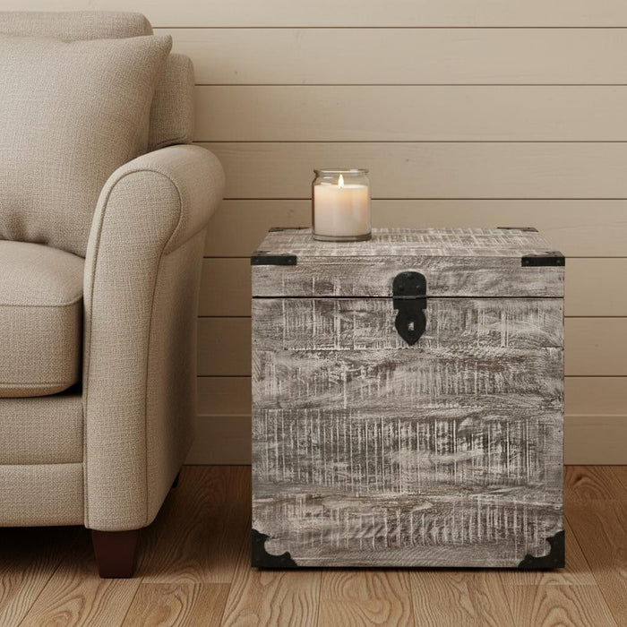 Solid Wood Square End Table - Gray