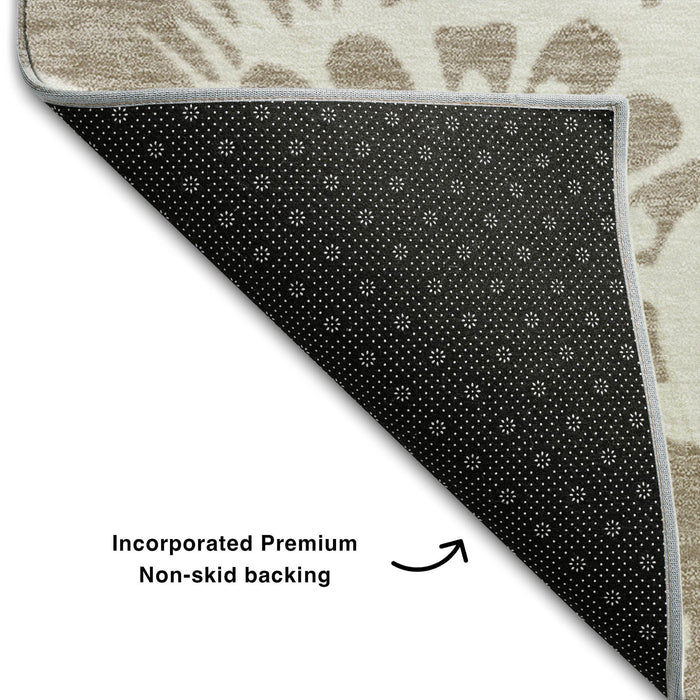 10' X 14' Floral Washable Area Rug With UV Protection (648706) - Taupe / Ivory