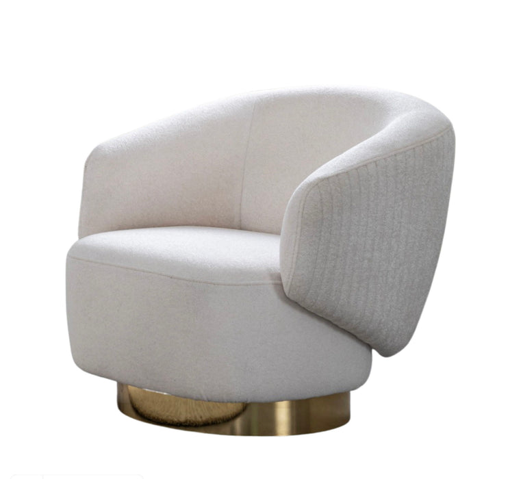 Cotton Blend Swivel Lounge Chair - White / Gold