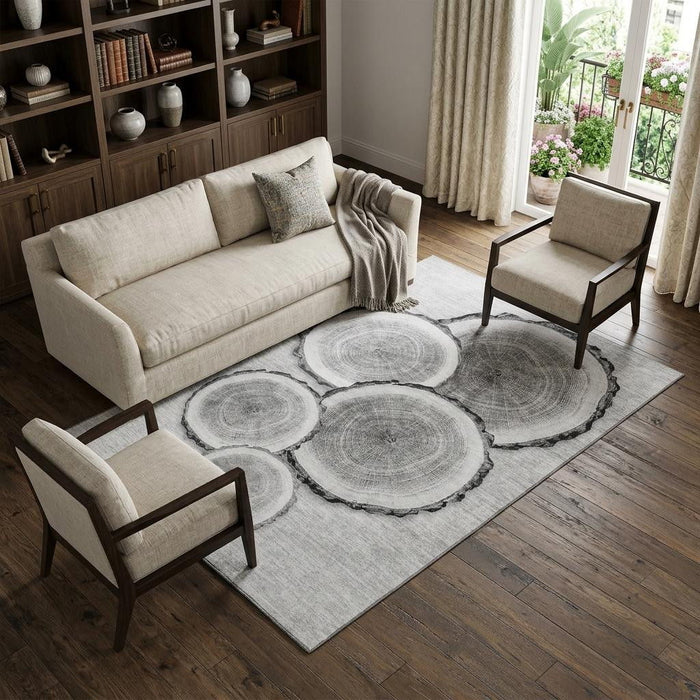 10' X 14' Faux Bois Washable Area Rug With UV Protection (649930) - Gray / Ivory