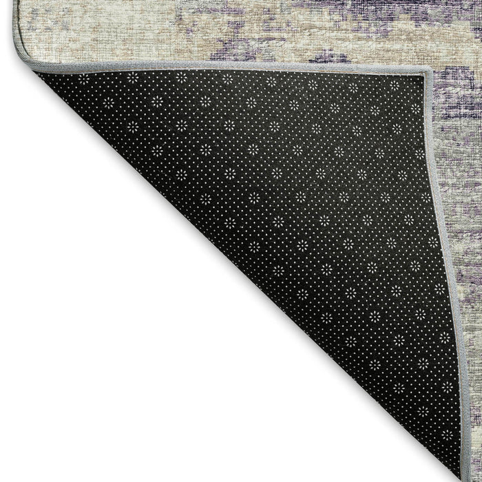 10' X 14' Abstract Washable Area Rug With UV Protection - Purple / Ivory
