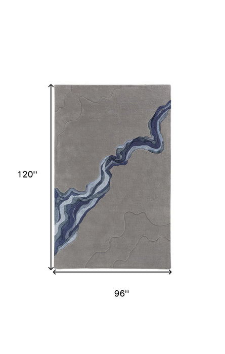8' x 10' Wool Abstract Hand Tufted Area Rug - Gray And Blue