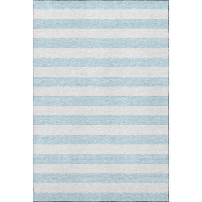 9' X 12' Striped Washable Area Rug With UV Protection (647661) - Sky Blue / Ivory
